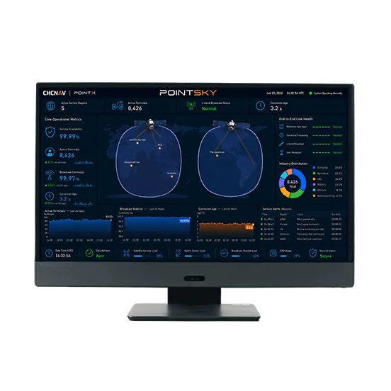 CHCNAV PointSky satellite correction service displayed on a monitor
