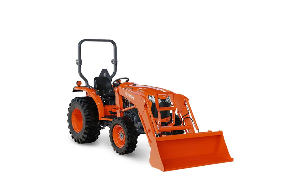 Kubota LX2620 ROPS compact tractor on a white background