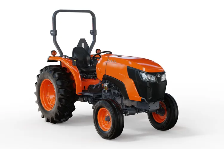Kubota MX5400 two-wheel-drive ROPS utility tractor on a white background