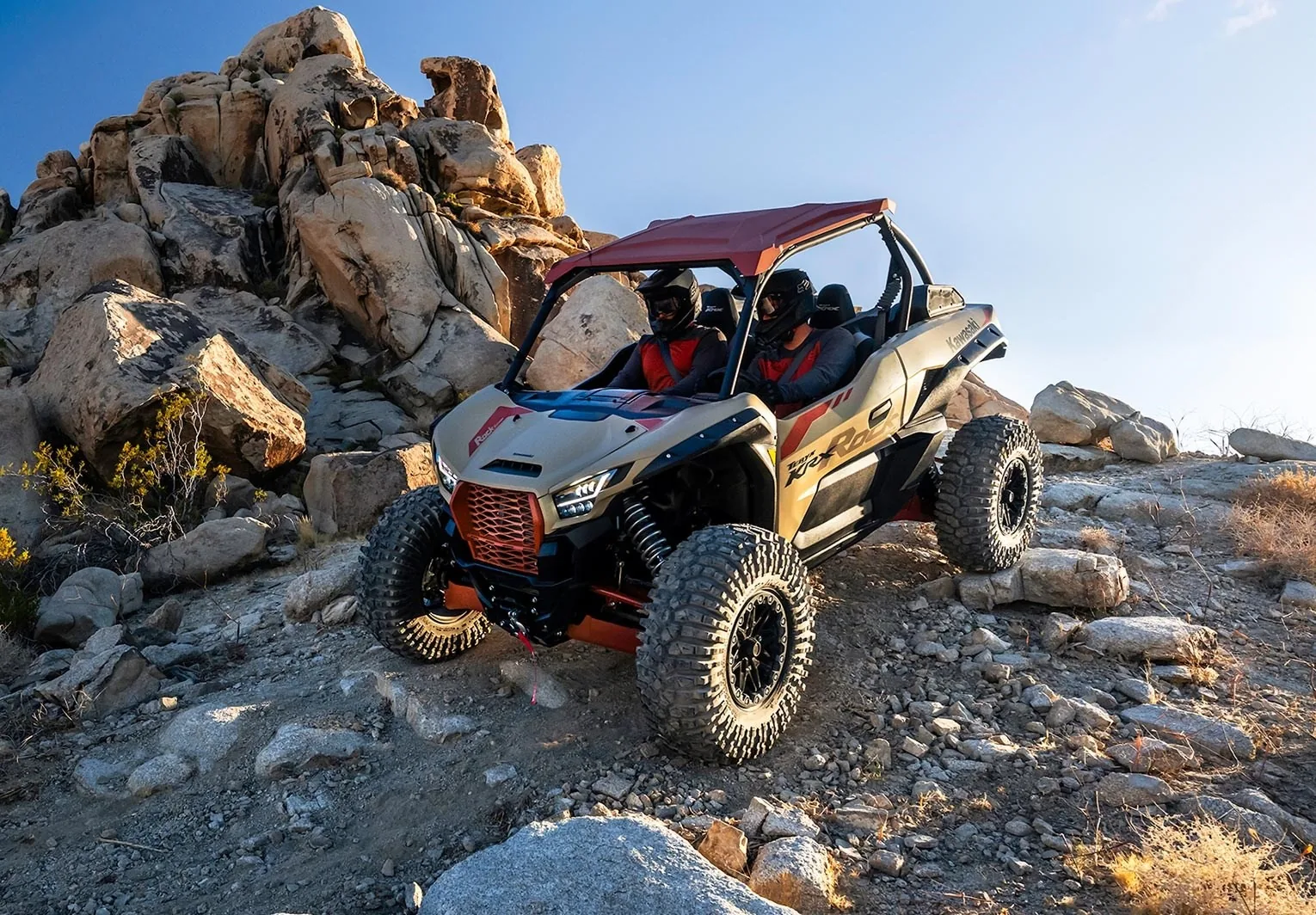 Kawasaki TERYX KRX 1000 two-passenger side-by-side on rocky terrain