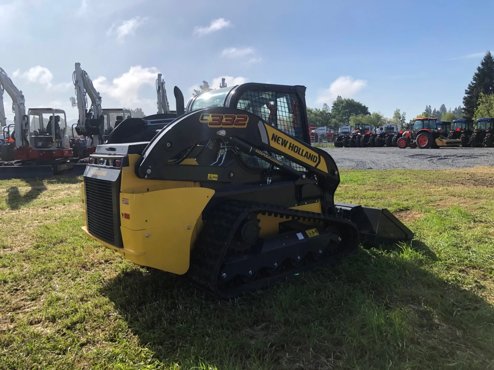 New Holland C332 compact track loader viewed from the rear and right side