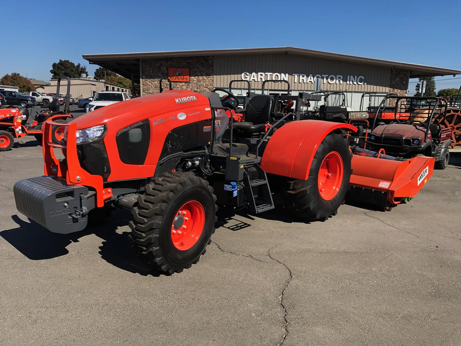 Kubota tractors lined up at a Garton Tractor location