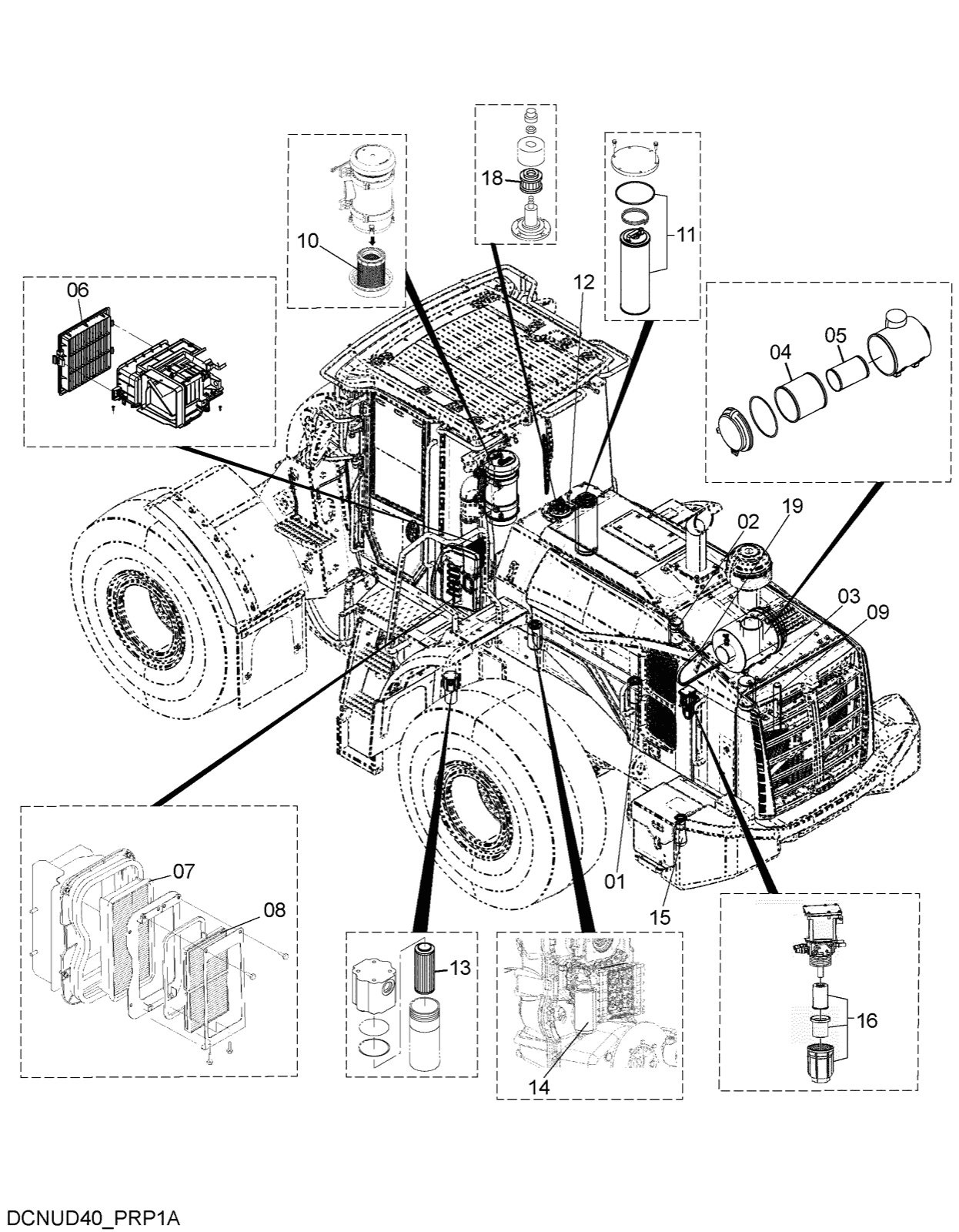 Hitachi LANDCROS ZW220-7 periodic replacement drawing, Filter, element, belt parts