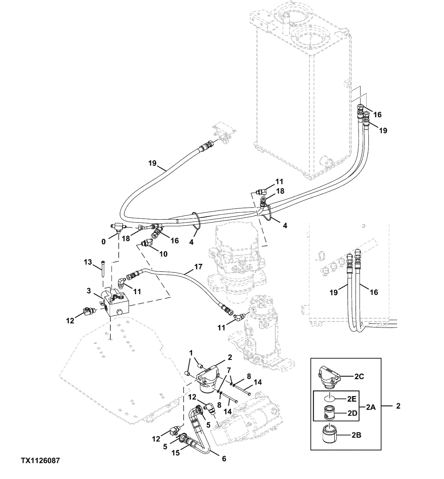 Hitachi LANDCROS ZX35U-5N periodic replacement drawing, Pilot lines (swing motor, center joint, control valve, oil tank)