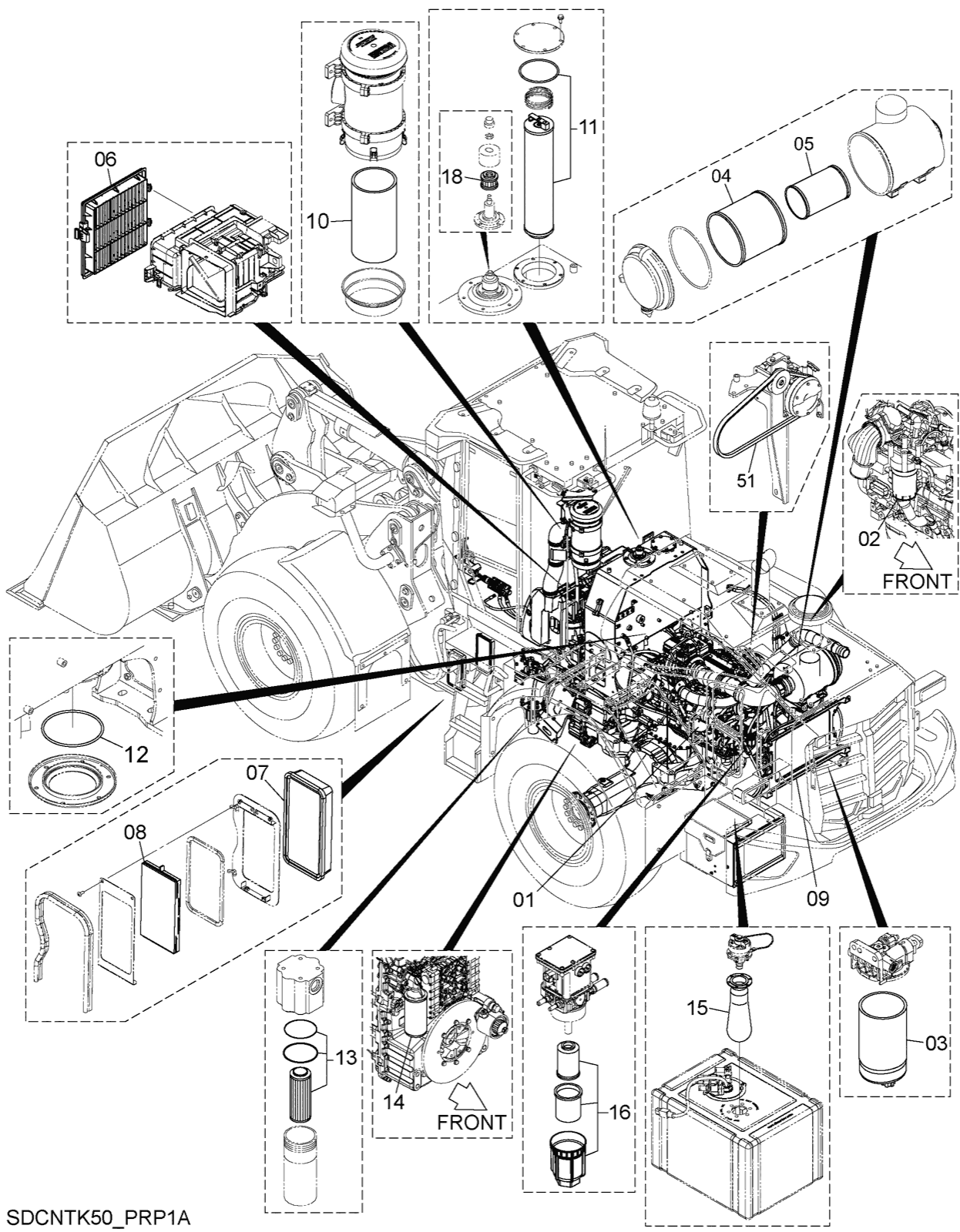 Hitachi LANDCROS ZW180PL-7 periodic replacement drawing, Filter, element, belt parts