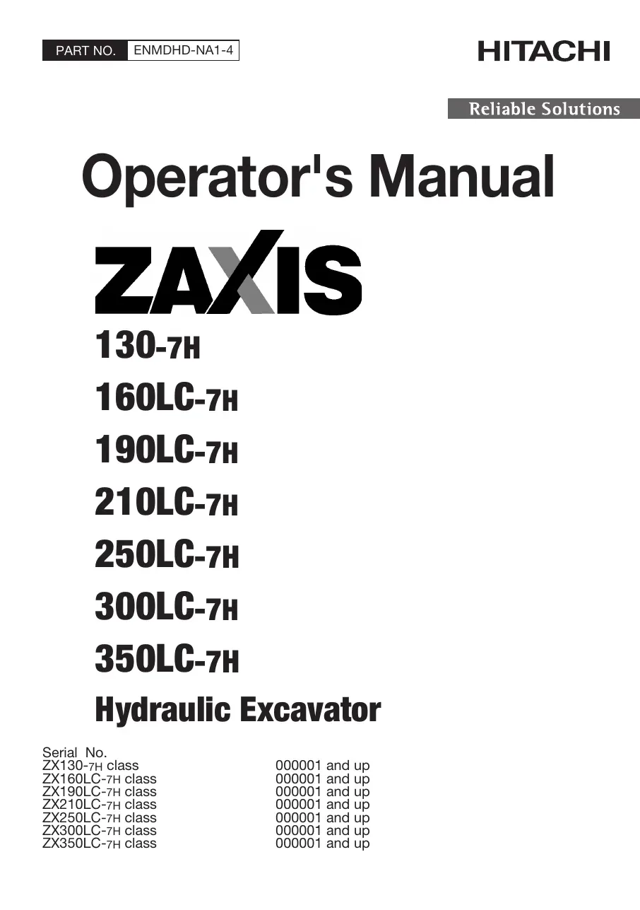 Cover of Hitachi ZX130-7H to ZX350LC-7H Operator Manual