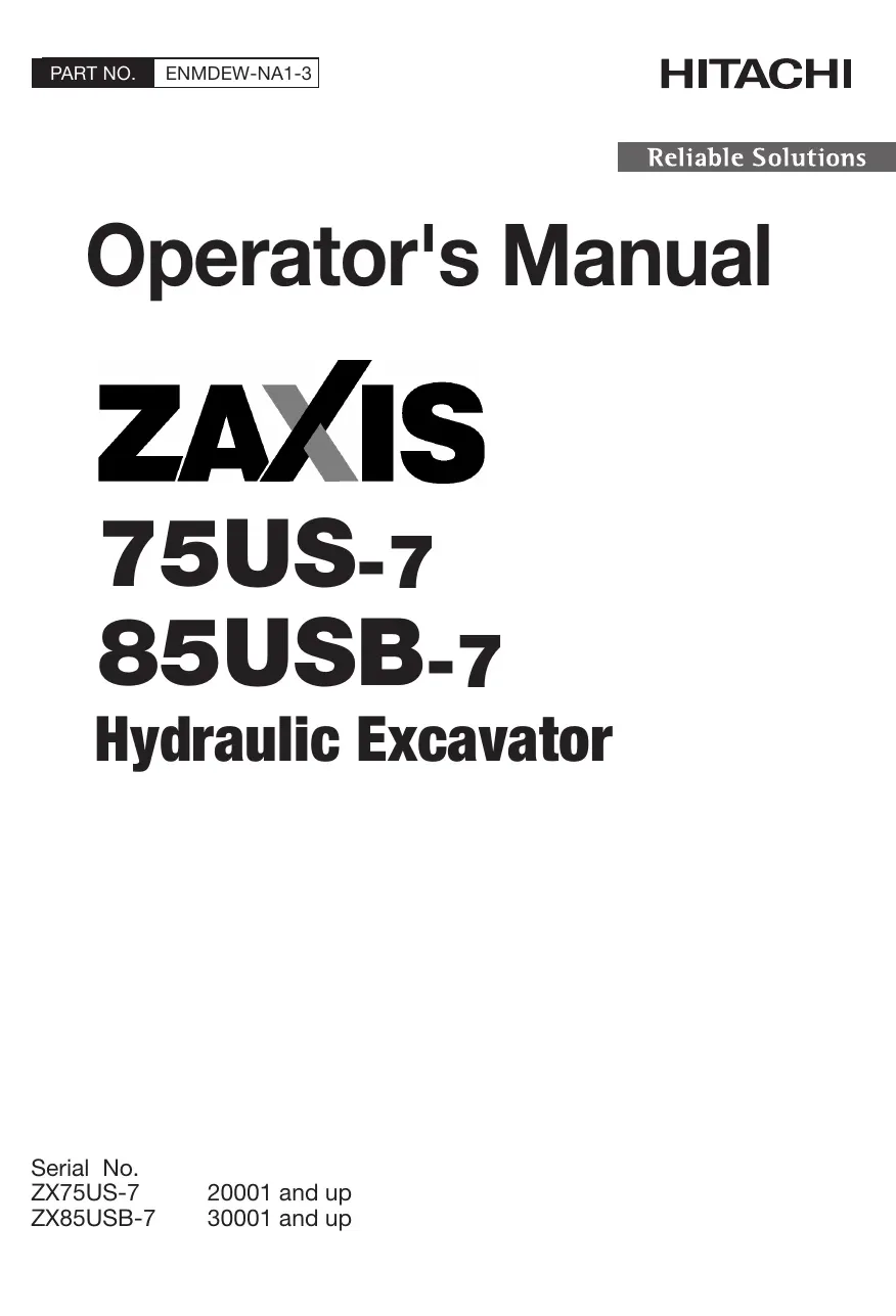 Cover of Hitachi ZX75US-7 & ZX85USB-7 Operator Manual