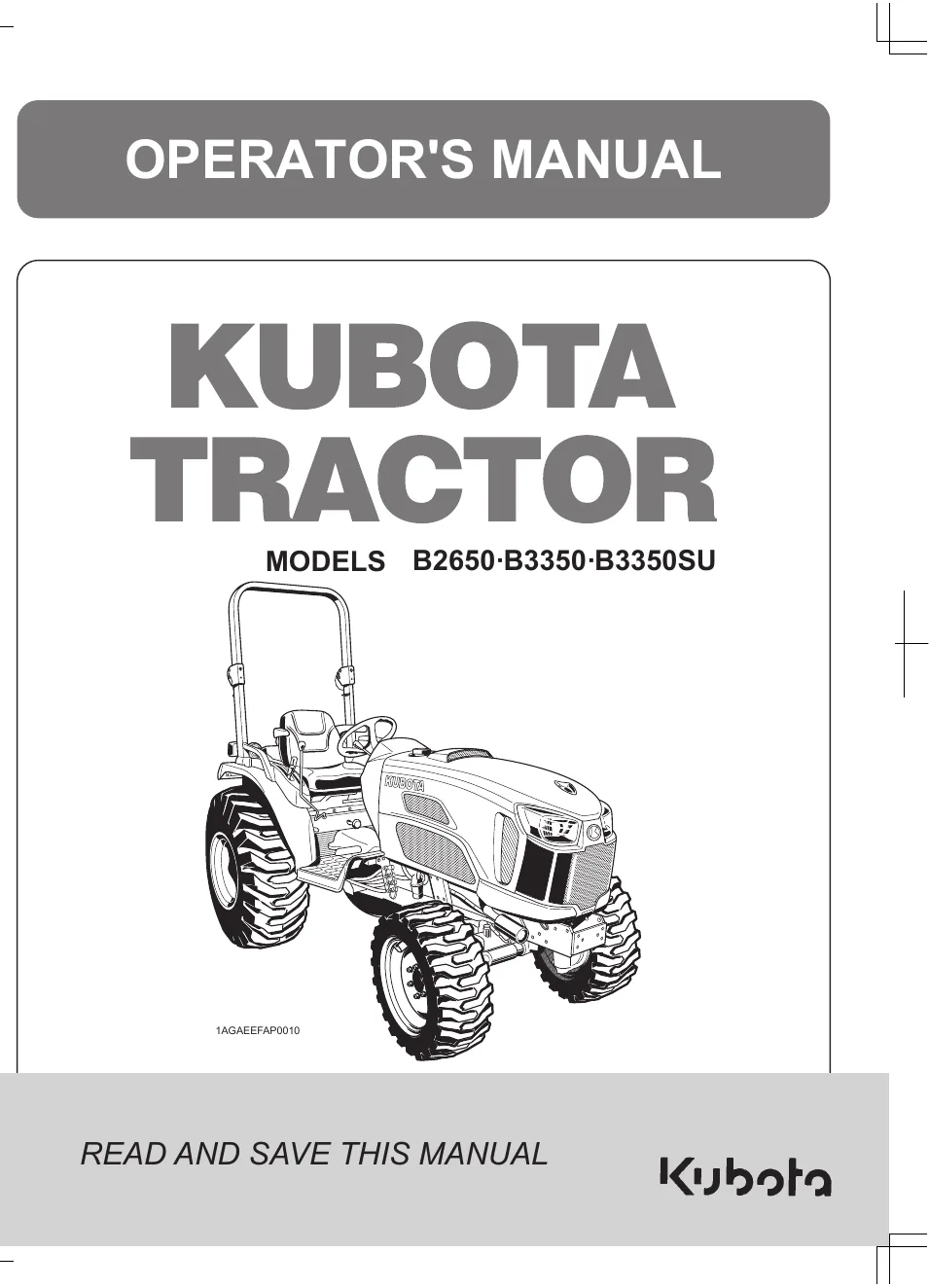Cover of Kubota B2650, B3350 & B3350SU Operator Manual