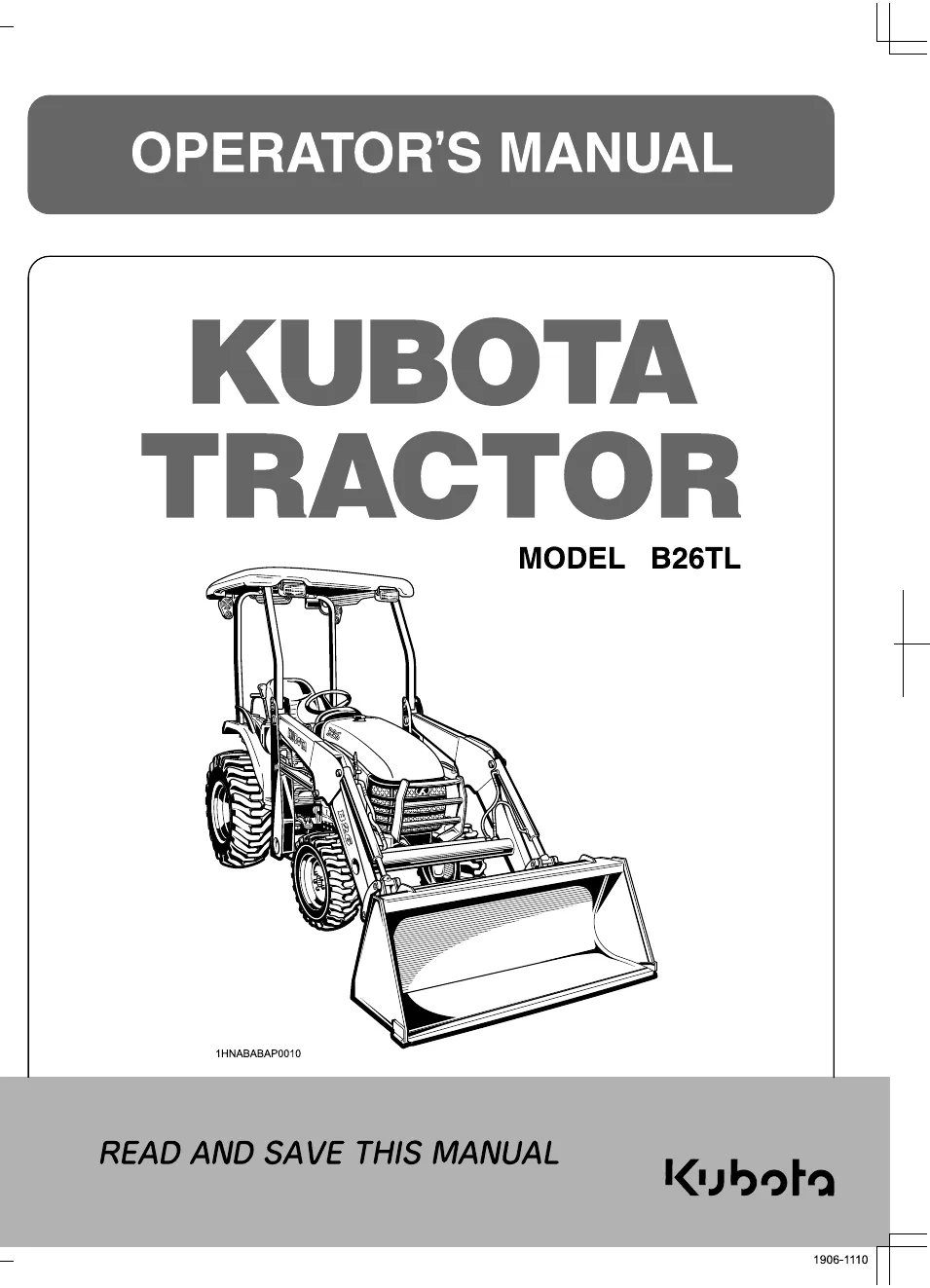 Cover of Kubota B26TL Operator Manual