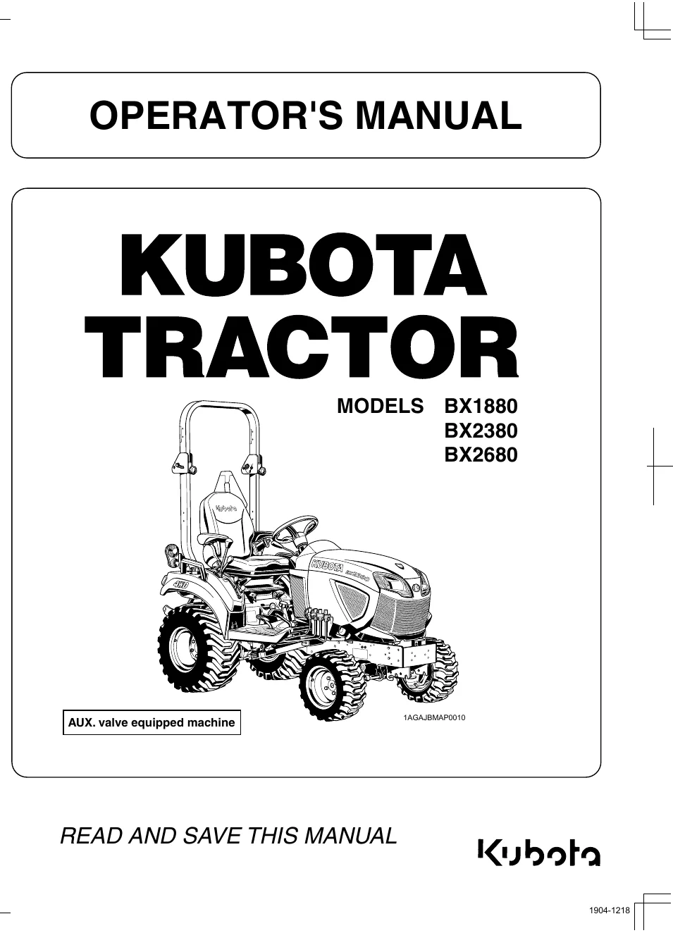 Cover of Kubota BX1880, BX2380 & BX2680 Operator Manual (K2871-7131-8)