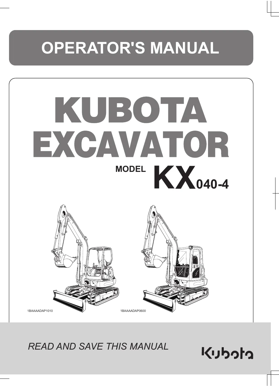 Cover of Kubota KX040-4 Operator Manual