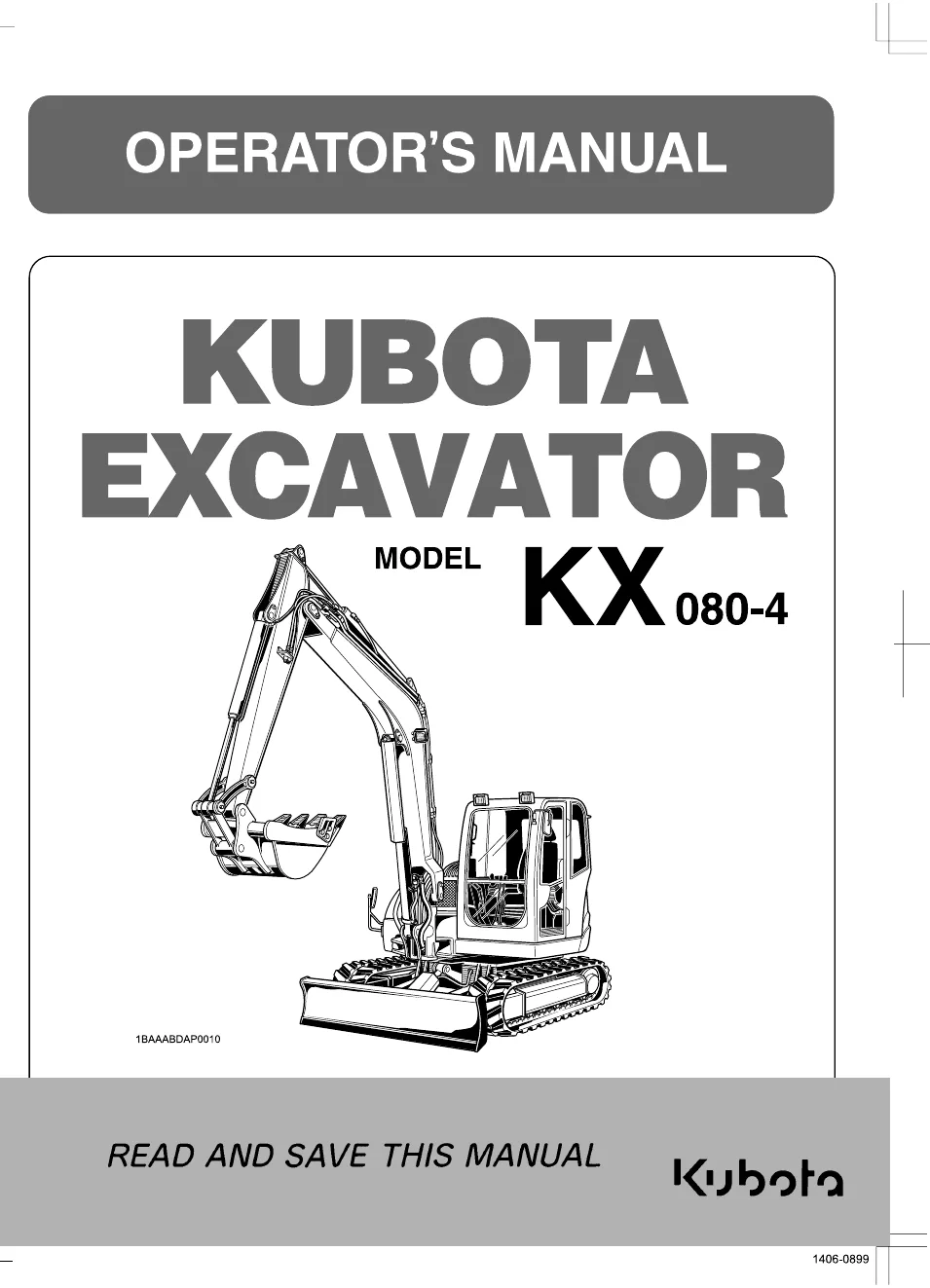 Cover of Kubota KX080-4 Operator Manual (RD828-8121-7)