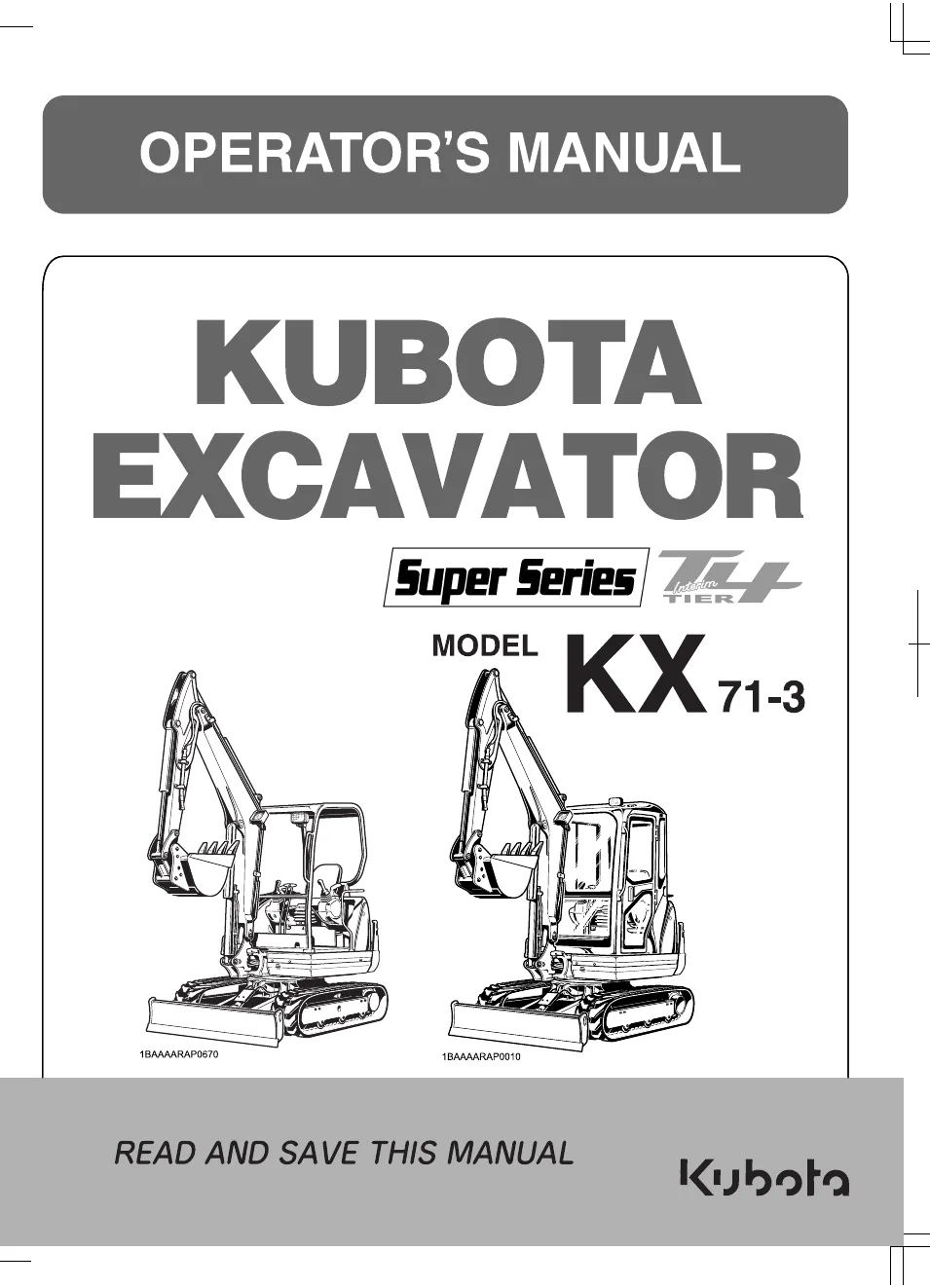 Cover of Kubota KX71-3 Operator Manual
