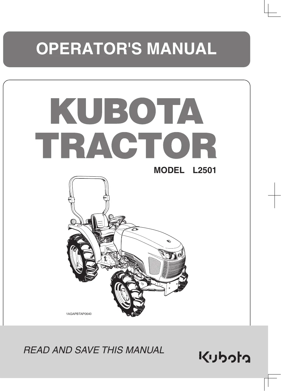 Cover of Kubota L2501 Operator Manual