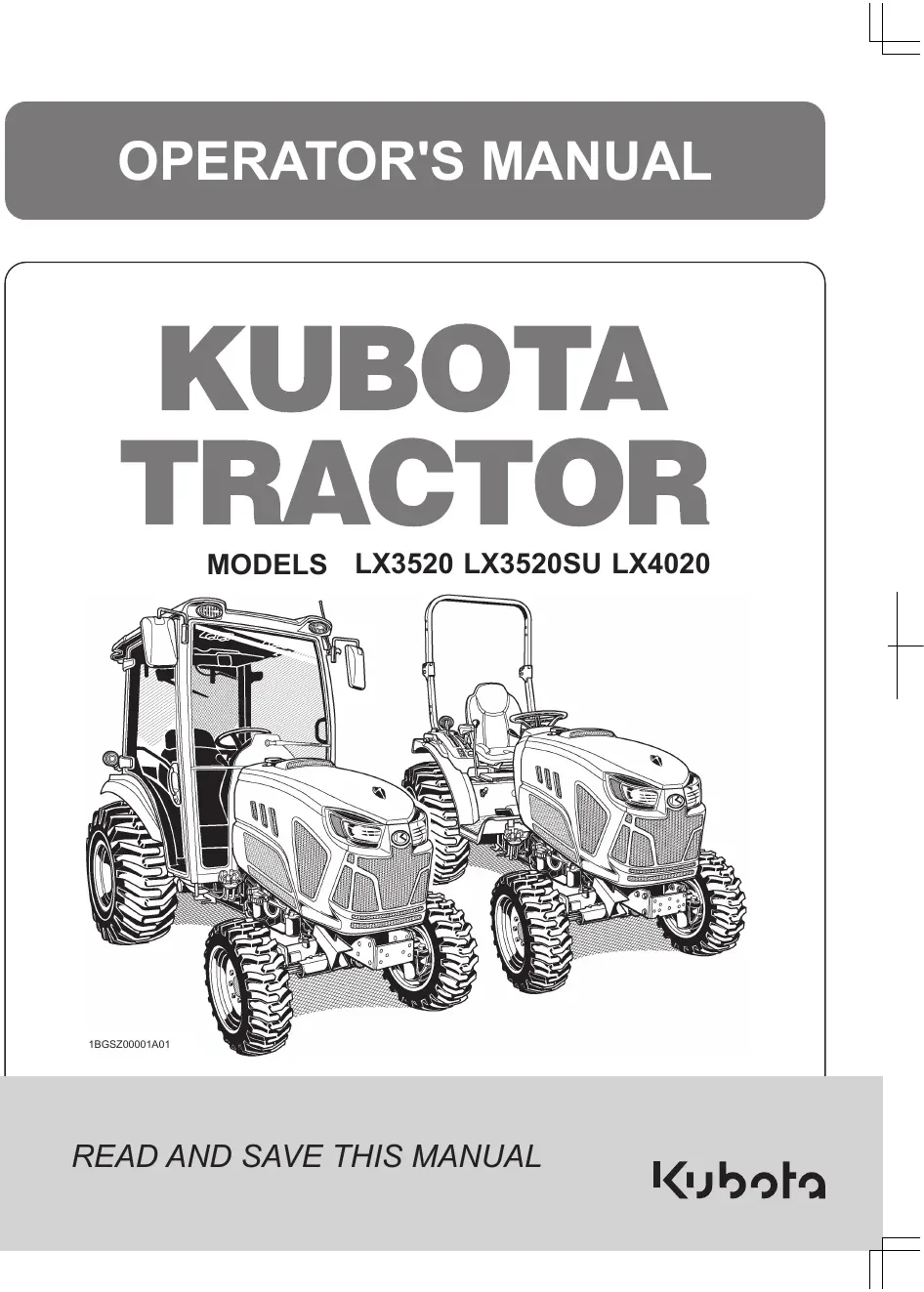 Cover of Kubota LX3520 & LX4020 Operator Manual