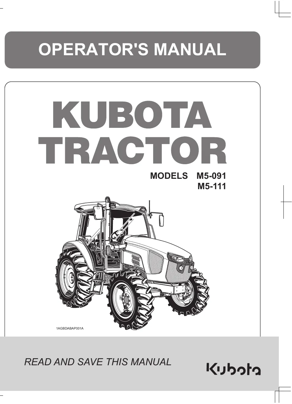 Cover of Kubota M5-091 & M5-111 Cab Operator Manual (3B791-9971-7)
