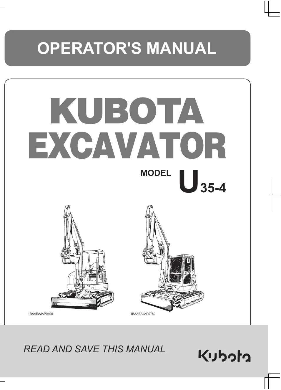 Cover of Kubota U35-4 Operator Manual (RC788-8124-3)