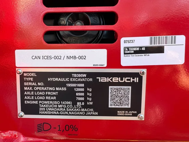 Actual stock photo 8 of Takeuchi TB395W-4S, stock 025237